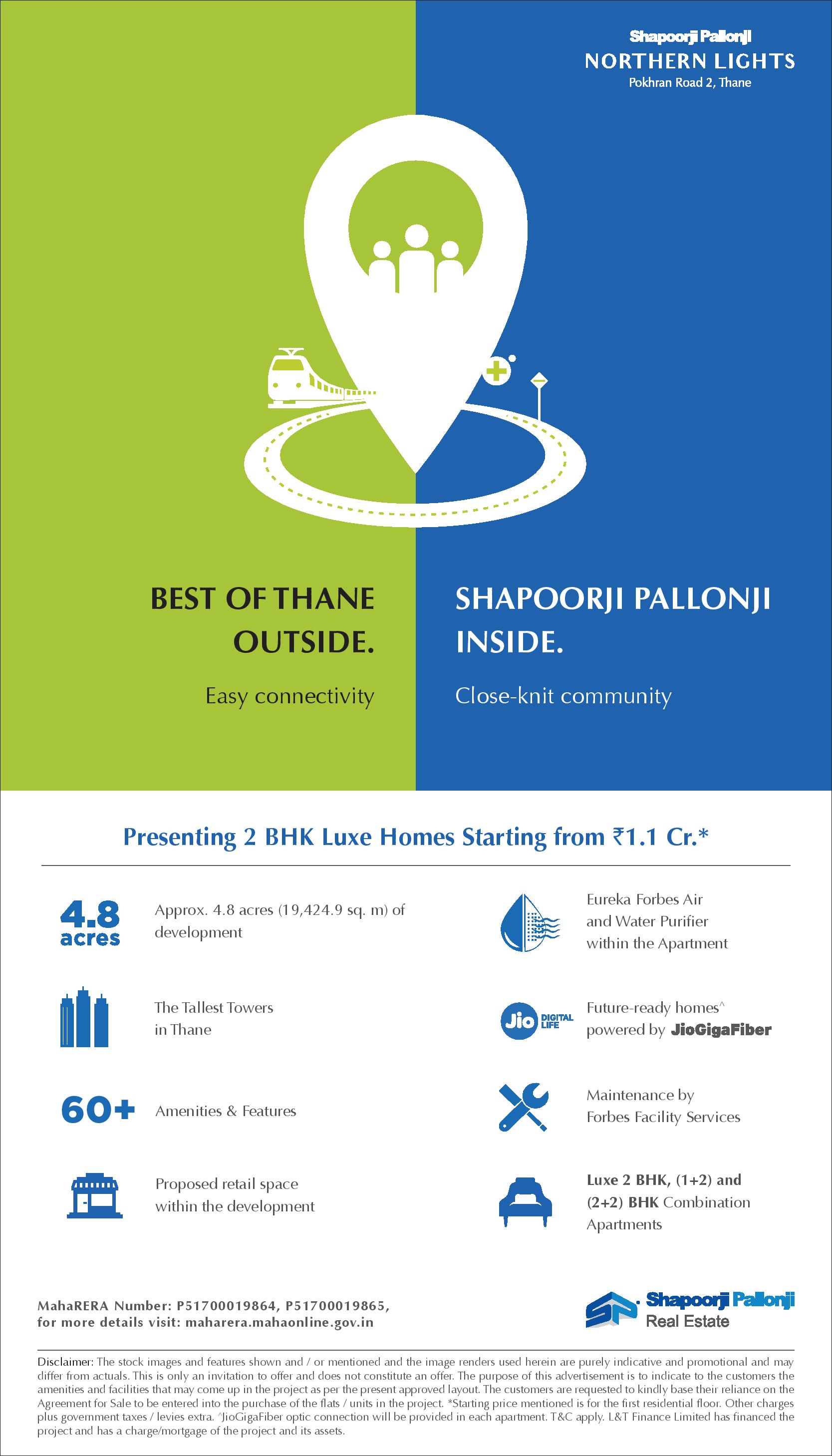 Book luxury homes at Shapoorji Pallonji Northern lights in Pokhran Road 2, Thane, Mumbai Update